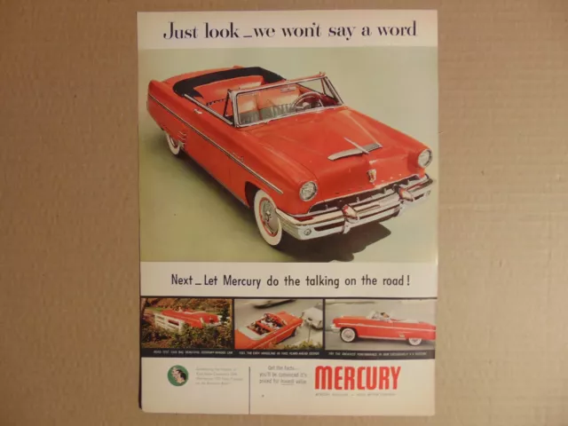 1953 MERCURY RED CONVERTIBLE vintage art print ad
