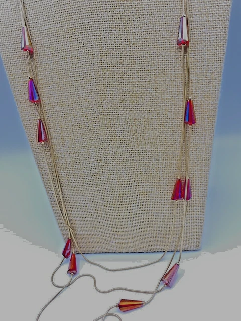 Charming Charlie Necklace in Gold Tone with Red Pendants