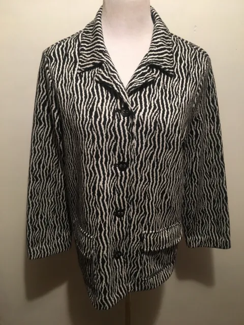 ALFRED DUNNER WOMEN'S Zebra Print Pockets Blazer Jacket size 14 Black ...