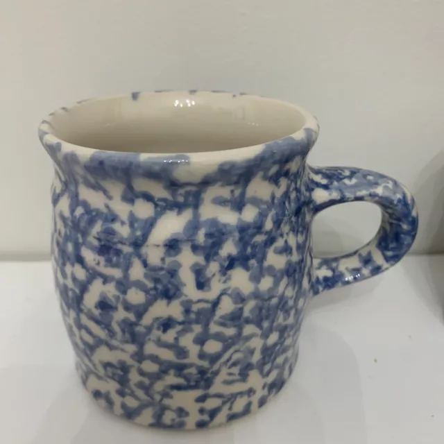 2 Roseville Blue Spongeware Mug Cup Pair Workshops of Gerald E Henn Coffee Soup 2