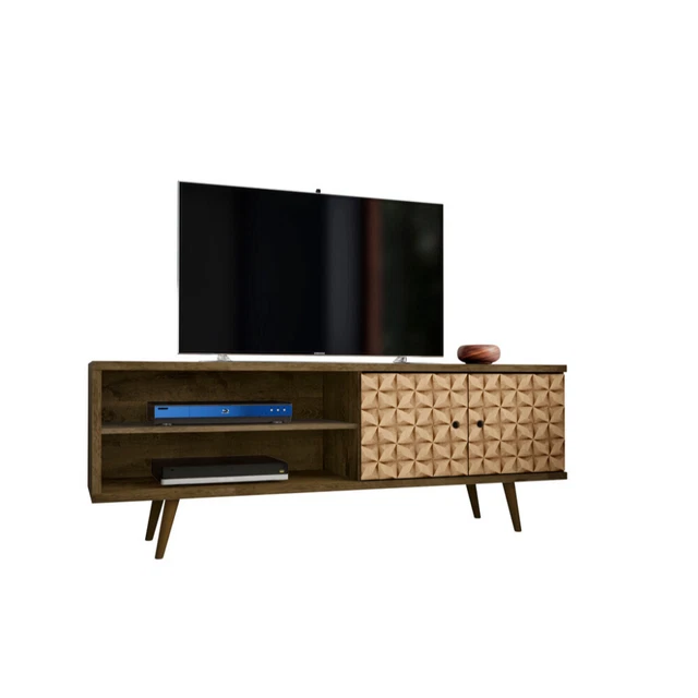 Liberty 62.99" Mid Century - Modern Tv Stand With 3 Shelves And 2 Doors, Rustic