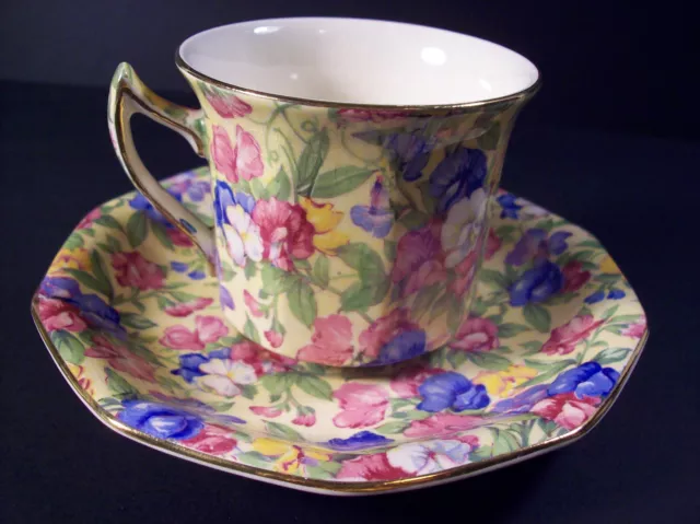 Vintage Royal Winton/Grimwades Chintz Cup And Saucer “Sweet Pea” Heavy Crazing