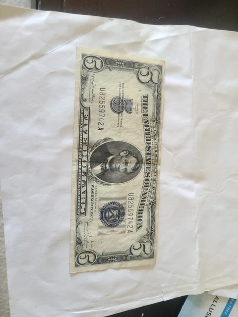 1934 D Five Dollar Silver Certificate $5 Bill Blue Seal Note Circulated #59017