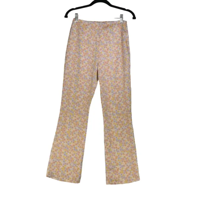 Zara Pants Womens Size XS S Yellow Floral Colorful Mini Bootcut Slinky Retro