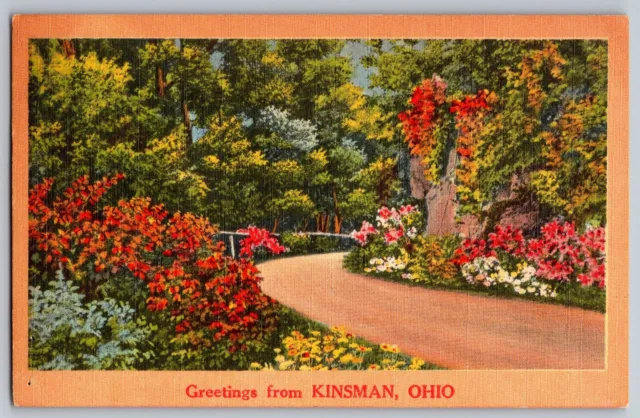 Ohio OH - Greetings from Kinsman - Colorful Flowers - Vintage Postcard - Posted