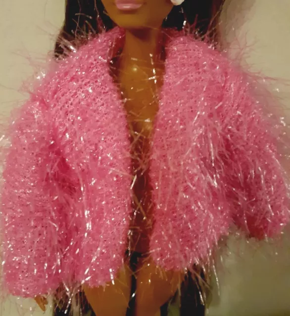 Barbie Fashion Doll Clothes. Extra #14 Curvy Pink Shaggy Shimmery Jacket. NEW!!