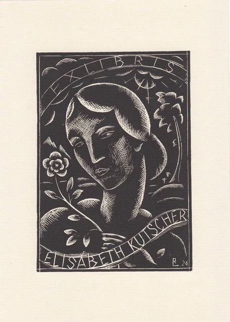 Exlibris Bookplate Woodcut Rudolf Lipus 1893-1961 Woman's Head