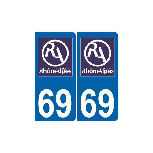 Autocollant Département 69 Rhône Pour Plaque Immatriculation – Logo Auvergne-Rhône-Alpes – Dimensions 60x30 Mm – Vinyle Haute Tenue – Pour Moto, Scooter, 4x4