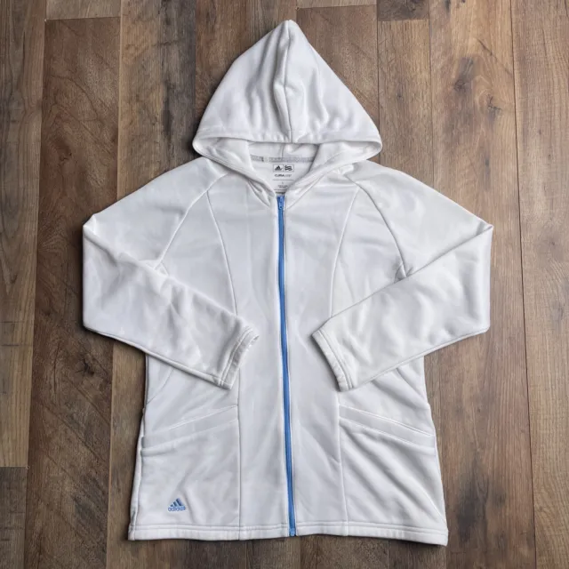 Adidas Track Jacket Boys Size Large White Hooded Full Zip Running Sport 2123