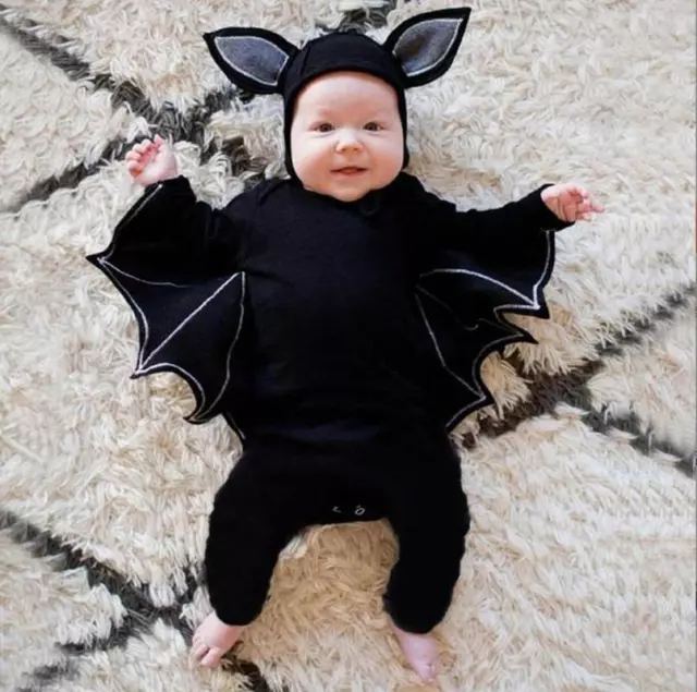 Newborn Baby Boys Halloween Outfit Long Sleeves Bat Romper Costume Hat Outfits