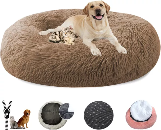 Removable Super Soft Fur Fluffy Calming Dog / Cat Bed Plush Donut Pet Bed UK