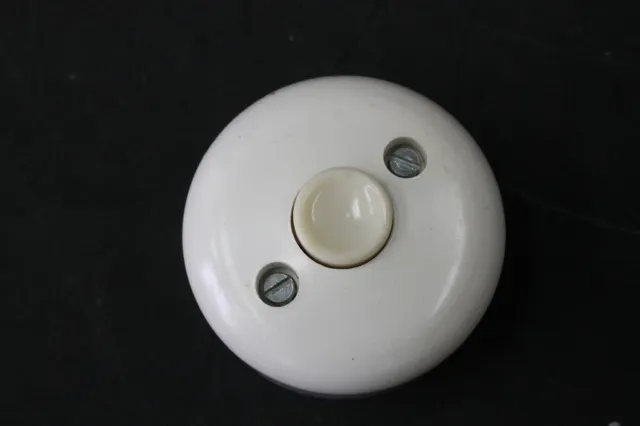 1 X Old Switch Light Door Bell Button Exposed Round White Bakelite´S Vintage