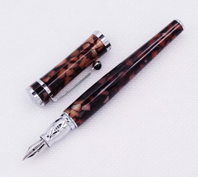 Fuliwen Celluloid Fountain Pen Maple Leaf Coffee Fine Nib Fashion Writing Pen 3