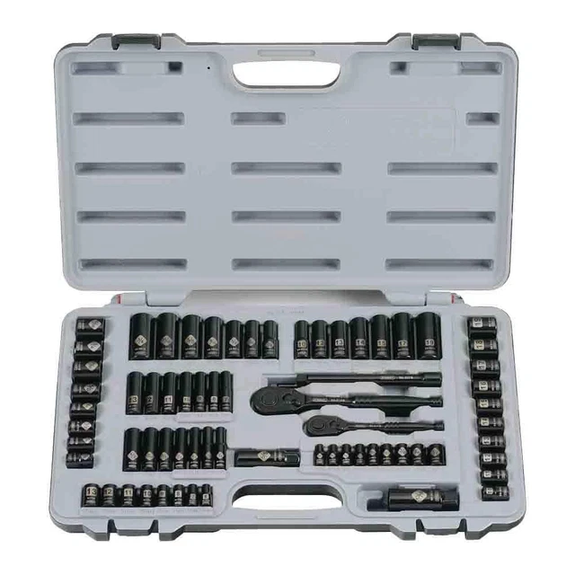 1/4 In.3/8 In. Drive Black Chrome Laser Etched SAE Mechanics Tool Set (69-Piece)