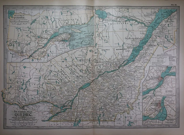 Old 1902 Century Atlas Map ~ QUEBEC, CANADA ~ (12x16) -#1187