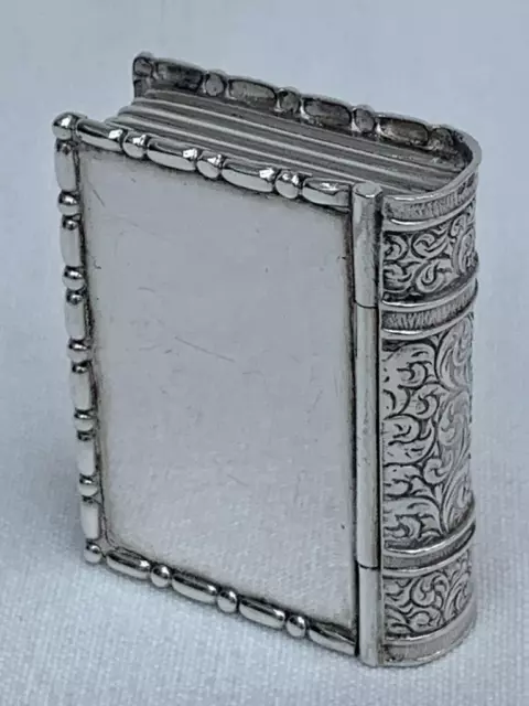 Fine Quality Hallmarked Sterling Silver Book Form Snuff or Pill Box.