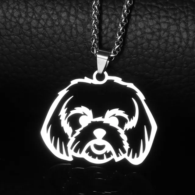 NEW BIG Size Stainless Steel SHIH TZU Little Lion Dog Face Head Pendant Necklace