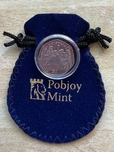 2002 Isle of Man Christmas 50p ✨ Scrooge Coin ✨ Pobjoy Mint Bell Pouch ✨