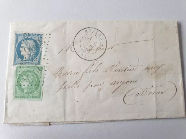 LETTRE 6/09/1871, affr 25c de septembre 1871 avec YT37 et YT42B, Obl GC3206