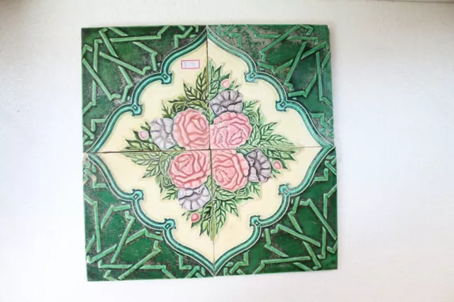 Antique "Set Of 4 Pc" Majolica Flower Design Architectural Beautiful Tile NH3291