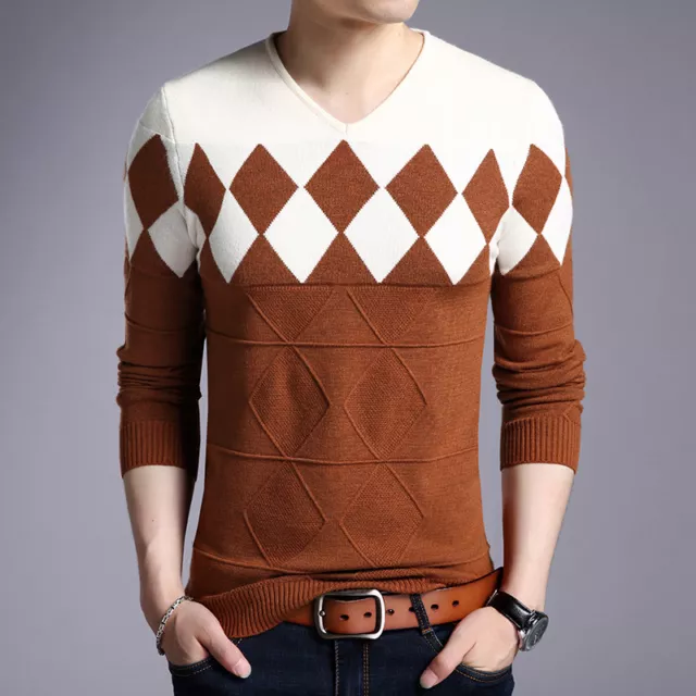 MEN PULLOVERS CASHMERE Wool Sweater Long Sleeve Tops Christmas Male ...