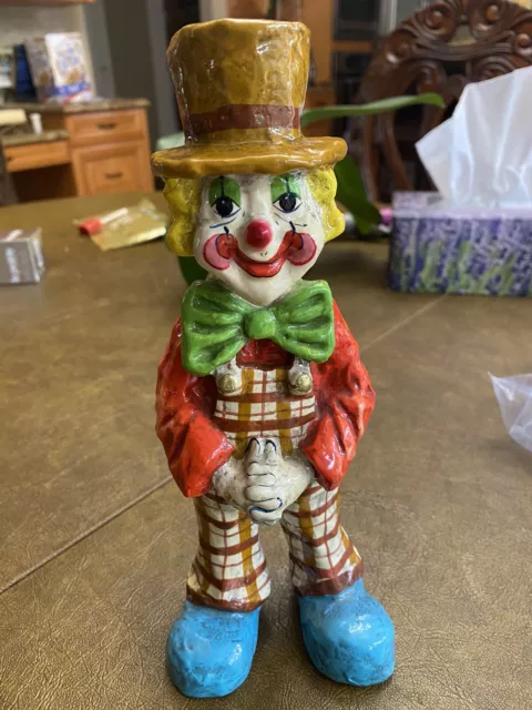 Alvarez Mexico Large Paper Mache Clown 10” Tall Hand Made And Painted Signed