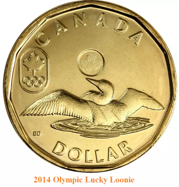 2014 Canada Sochi Olympics Lucky Loonie. UNC. One Dollar $1 Loon Coin