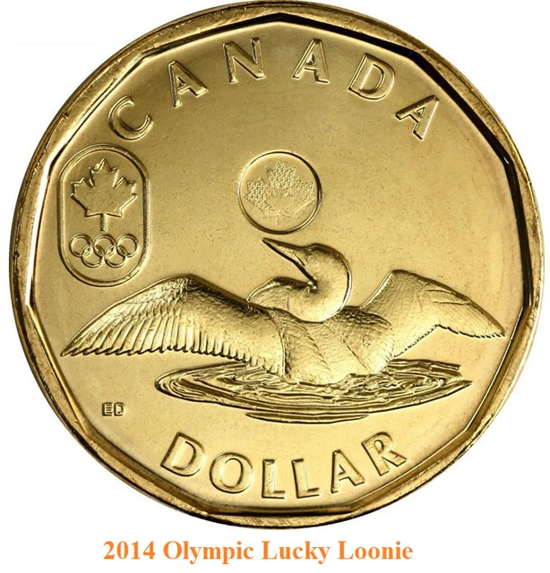 2014 Canada Sochi Olympics Lucky Loonie. UNC. One Dollar $1 Loon Coin 2014 Canada Sochi Olympics Lucky Loonie. UNC. One Dollar $1 Loon Coin