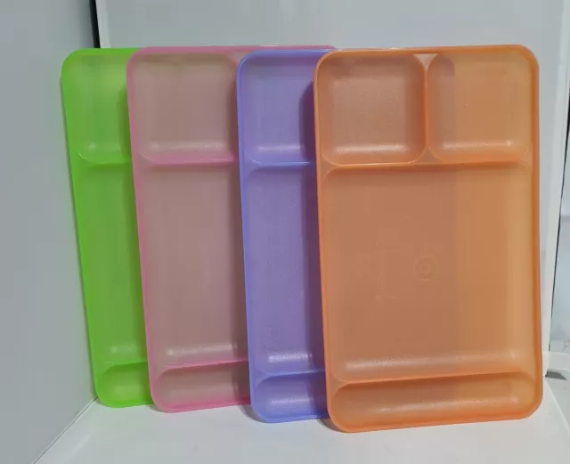 4 Vintage Tupperware Divided Food Trays 4 Colors  1535 Series TV Dinner Lunch