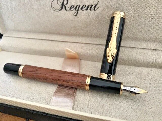 Stylo Roller Laqué Noir Quadrillé Doré - Coffret Avec Bagues Et Barette - Recharge Incluse