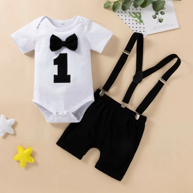 Infant Baby Boy My 1st Birthday Bow Tie Romper Bodysuit Summer Funny Outfits Set