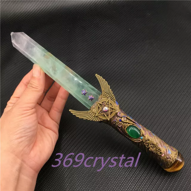 10" Natural fluorite /Tiger's eye Magic Stick Quartz Crystal wand point Heal 1pc