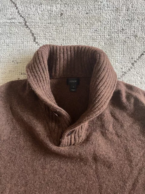 J Crew L Brown/Auburn Marled 100% Lambswool Shawl Collar Wool Sweater Large 2