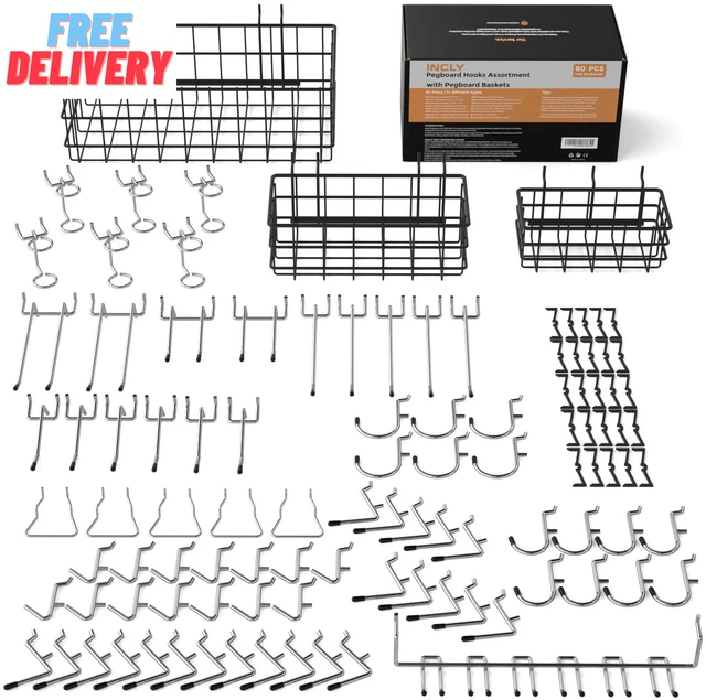 Pegboard Hooks Organizer Accessories Set Including 3 Packs Pegboard Baskets S/M/