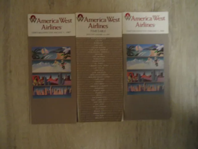 Flugplan American West Airlines versch. 12 Stk. zw. 1987 und 1992