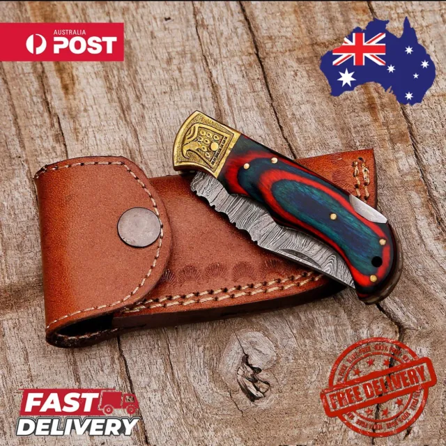 "Premium Handmade Damascus Steel Folding Pocket EDC Knife Multi Color