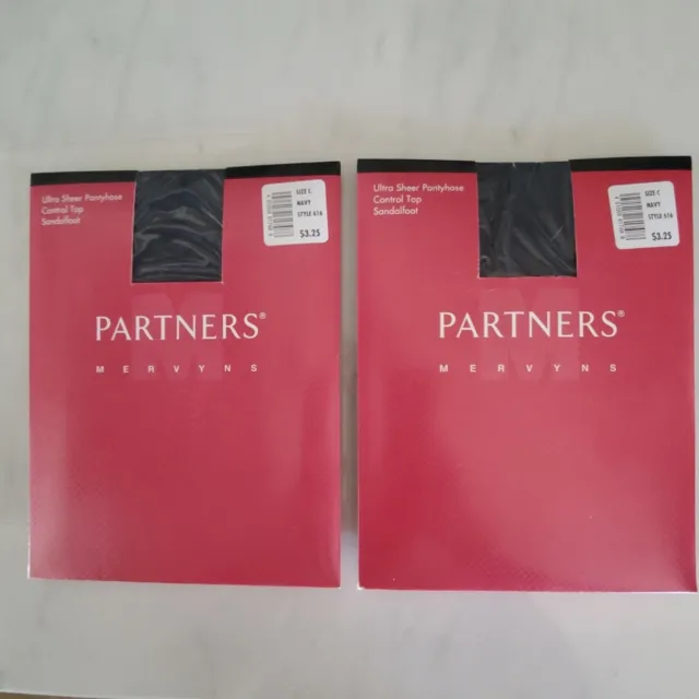 Partners Pantyhose - Lot of 2 NOS New Old Stock - Size C - Navy - Style 616