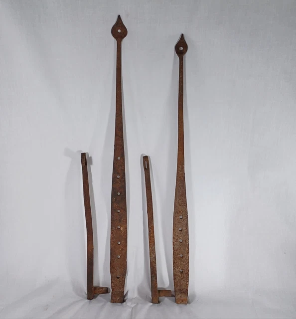 Antique Hand Forged Iron Barn Door Strap Hinge Set, 25"