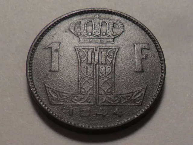 1944 Nice "Ww2" Belgium 1 Franc Zinc Km#128 Mintage 24,190,000!