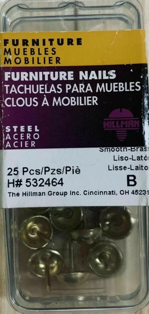 SMOOTH BRASS FINISH FURNITURE NAILS, Item # 532464, 25 Per Package, Steel