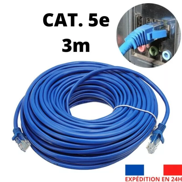 Câble réseau Ethernet RJ45 droit blindé Cat. 5e F/UTP - 3m - Cordon Gigabit Box