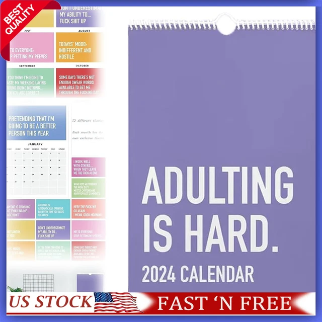 ADULTING IS HARD 2024 Calendar Monthly Inspirational Wall Calendar New
