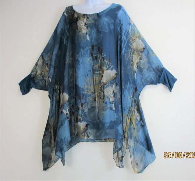 Lagenlook Donna 100% Seta Kaftano Stile Top Foderato 9 Colori Uno Misura: Lus