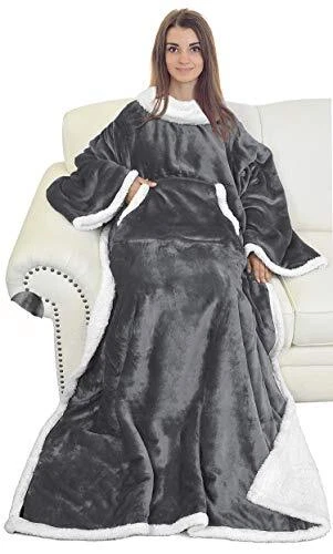 Coperta Sherpa Indossabile per Adulti Donna&Uomo, Lancio Peluche Morbido Caldo, Reversibile