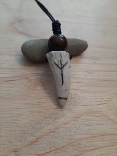 Carved Antler Rune Pendant - Algiz Protection