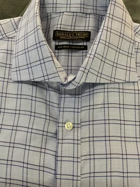 Donald J Trump Signature Collection Non Iron Classic Fit Plaid Shirt Size 17.5