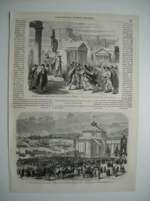 Gravure 1862. Inauguration Du Nouveau Port De Naples. Grand Opera De Berlin.....