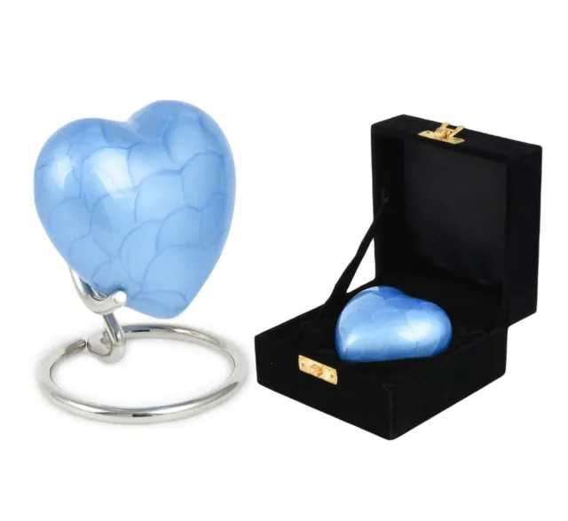 Mini Heart Keepsake Blue Small Urn For Ashes Funeral Memorial Ashes Urn Token