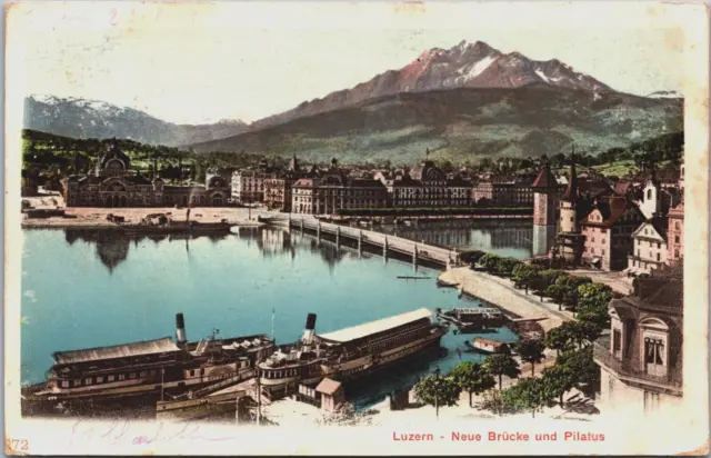 Switzerland Luzern Neue Brücke und Pilatus Vintage Postcard C130