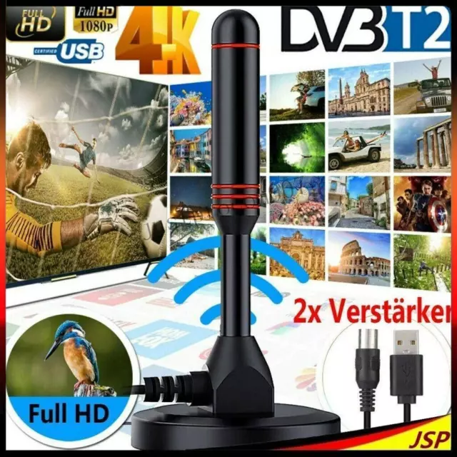 DVB-T2 Digital Antenne 1080p Verstärker Flachantenne USB Full HD TV Fernseher DE